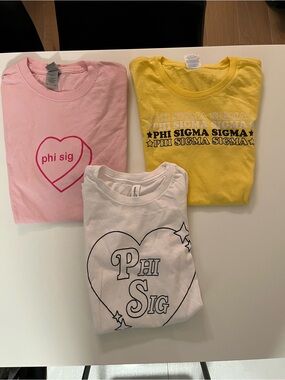 Phi Sig Short Sleeve Graphic Tee - Pink, Yellow, White Small